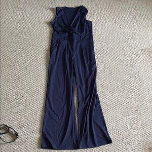 Navy Blue Wide-Leg Jumpsuit with Tie Detail